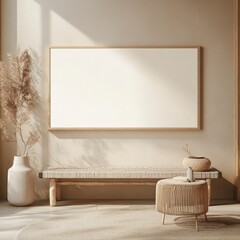 Minimalist Living Room with Blank Canvas for Artwork Display