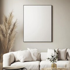Minimalist Living Room with Blank Frame and Neutral Decor