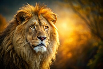 Majestic Golden Lion, Intense Gaze, Copy Space, Wildlife Photography