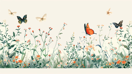 Butterflies and wildflowers in a spring meadow