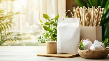 Minimalist Wooden Table with Potted Plants and Decor in Natural Light