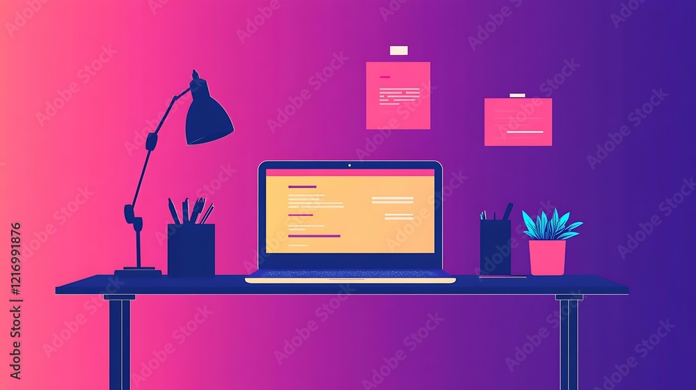 Wall mural a bright home office with a developer testing the accessibility of a website on a laptop
