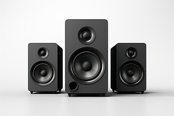 Fototapeta premium Black speakers arranged for optimal stereo sound reproduction, enhancing audio experience