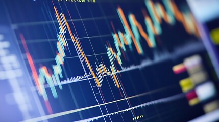 A market trends graph with data, featuring a line chart with colored lines, set against a dark background