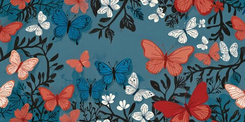seamless floral pattern with butterflies