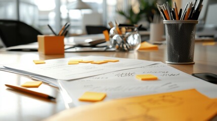 Organized Workspace With Professional Stationery and Supplies on Desk