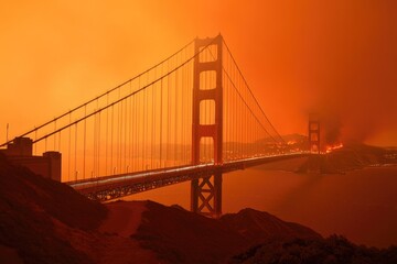 Obraz premium The iconic Golden Gate Bridge illuminated at night with a beautiful cityscape