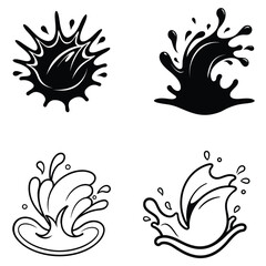 A creative collection of water splash vector illustrations featuring silhouette and line art styles. This bundle includes four unique splash designs, ideal for digital and print projects.