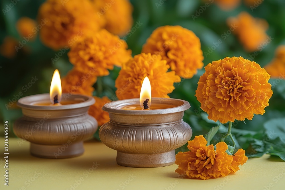 Poster a pair of candles placed on a table with a simple yet elegant setup