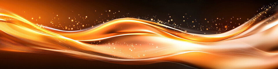 Vibrant banner with swirling orange liquid shapes flowing energetically. This abstract art piece captures dynamic motion and intense color, offering a visual feast for design enthusiasts.