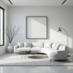 3D Frame Mockup, ISO A Paper Size Poster on Living Room Wall | Modern Interior Design,  Interior mockup with house background. 3d render