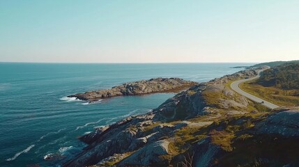 Fototapeta premium Coastal highway road trip, ocean view, scenic drive, cliffside, travel
