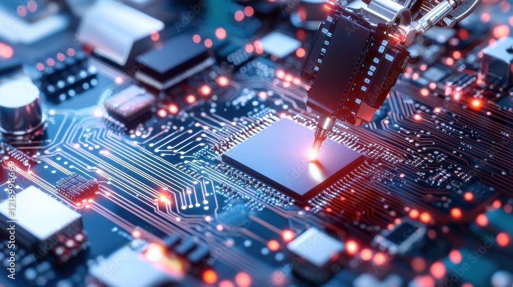 Poster intricate circuit board powered by advanced microchips and innovative technology