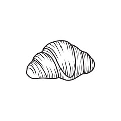 Tasty croissant ink drawing isolated on white background. Hand drawn vector sketch illustration in doodle engraved vintage line art style. French bakery pastry design, package drawing, menu