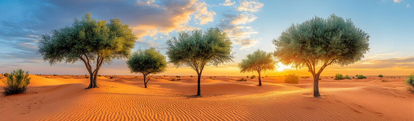 Naklejka premium Desert trees sunset landscape
