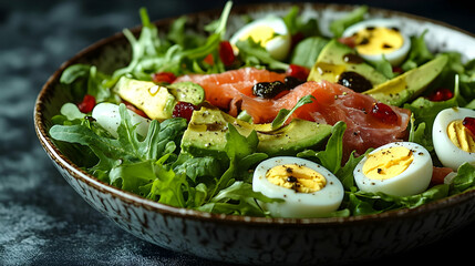 Aromatic Smoked Salmon and Avocado Salad with Hard Boiled Eggs