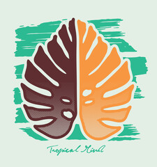 Leaf art in graphic style alluding to the tropics. Editable design for decoration, t-shirt prints, etc.