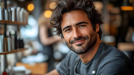 Portrait of a Smiling Male Barber in His Shop
