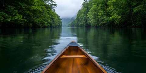 Fototapeta premium Canoeing River Forest Misty Mountains