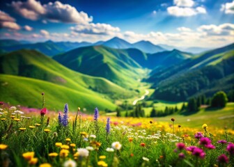 Obraz premium Miniature Mountain Landscape: Sunny Day Countryside Idyll