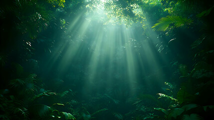 Fototapeta premium Luminous Sunlight Filtering Through Lush Tropical Forest Canopy