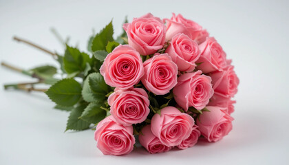 Fototapeta premium Beautiful composition spring flowers. Bouquet of pink tulips flowers on pastel pink background. Valentine's Day, Easter, Birthday, Happy Women's Day, Mother's Day. Flat lay, top view, copy space
