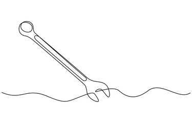 One mechanical wrench for nuts drawn in one continuous line drawing, Labor day wrench tools continuous one line drawing.