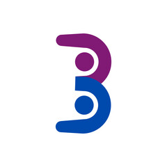 Vector logo is a person showing his head and hands. 2 people in the shape of the letter B. Flat color.