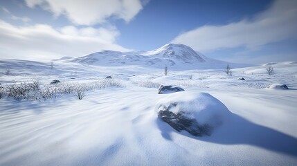 Fototapeta premium Serene Winter Landscape with Soft Clouds and Blue Sky