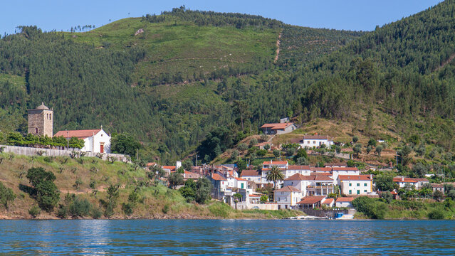 Dornes a village in Portugal seen from the river Zezere Portugal.