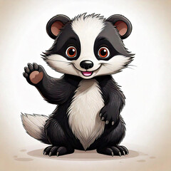 Cute little baby badger waving