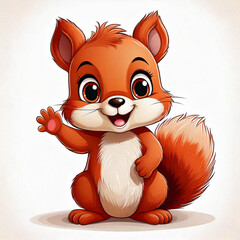 Cute baby red squirrel with big eyes waving