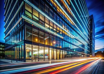 Modern Glass Building Architectural Sketch - Long Exposure Night Photography
