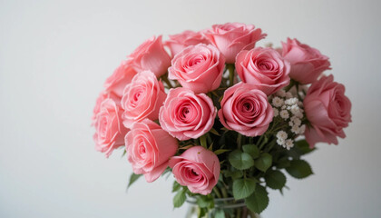 Beautiful composition spring flowers. Bouquet of pink tulips flowers on pastel pink background. Valentine's Day, Easter, Birthday, Happy Women's Day, Mother's Day. Flat lay, top view, copy space