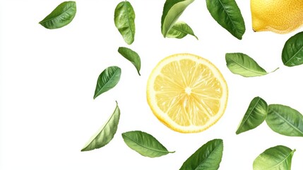 A close up of a lemon with its peel and leafy green stem