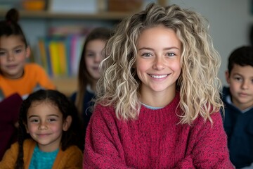 School students posing for the camera. Generative AI