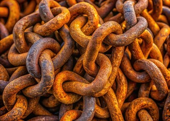 Fototapeta premium Rusty Iron Chains Pile Closeup Stock Photo - Industrial Texture Background