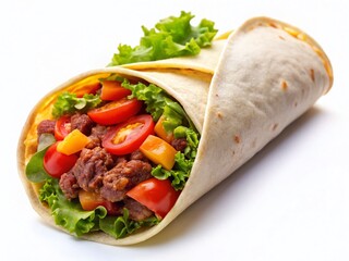 Minimalist Beef Burrito Photo: Perfectly Wrapped, Isolated on White
