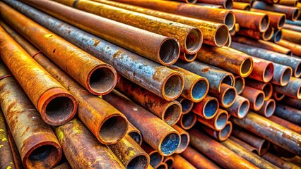 Stack of Weathered Galvanized Steel Pipes - Industrial Stock Photo
