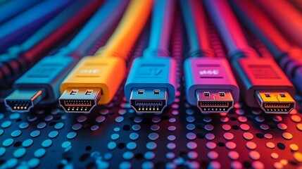 Artistic Arrangement of USB Cables on a Colorful Dotted Background Highlighting Playful Patterns