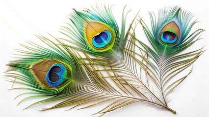 Obraz premium Stunning Peacock Feathers Isolated on White Background - Elegant Wallpaper Design