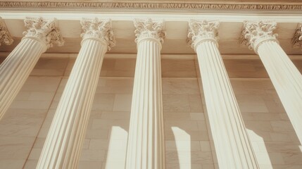 Fototapeta premium Majestic marble columns of a historic building, showcasing classical architecture and intricate details