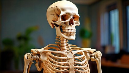 Calcium and bone, A high-fidelity skeleton model for anatomy lessons in classrooms, ideal for educational purposes and visual aids.