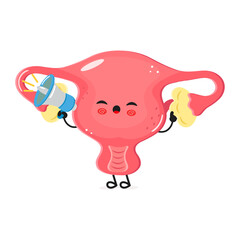 Colorful animated uterus character promoting health awareness with a megaphone and cheerful demeanor