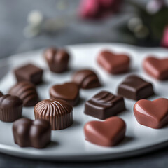 Fototapeta premium heart shaped chocolates on a plate