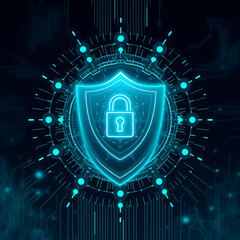 Digital Cybersecurity Concept Depicting Secure Data with a Shield and Lock