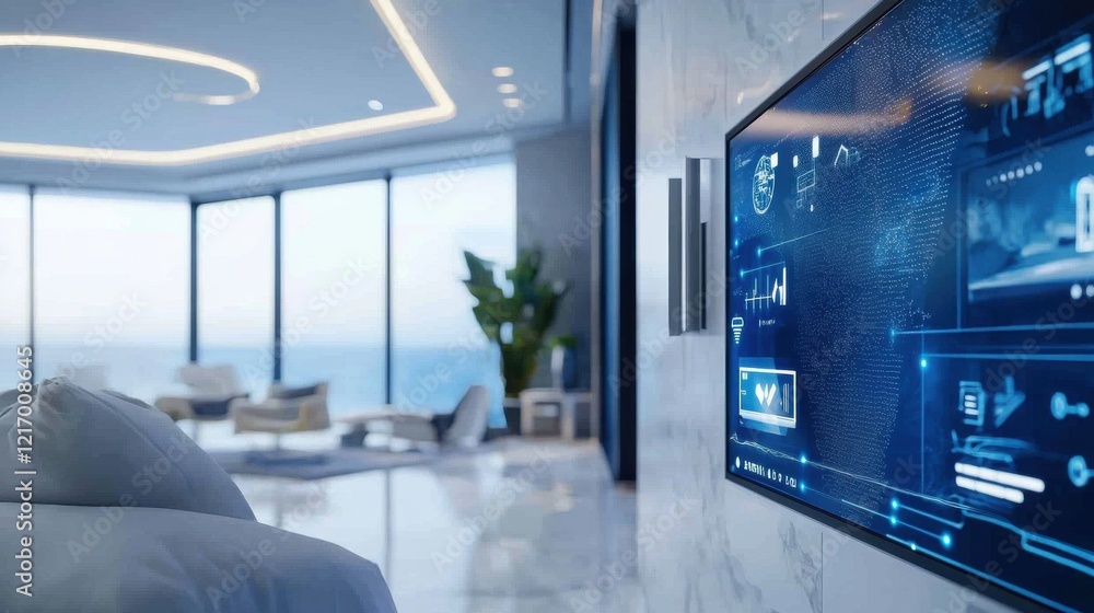 Poster futuristic digital interface with advanced data visualization and analytics
