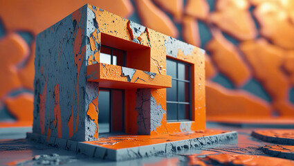 Grunge Paint Colourful Concrete Real Estate with an Orange Futuristic Abstract Texture Background