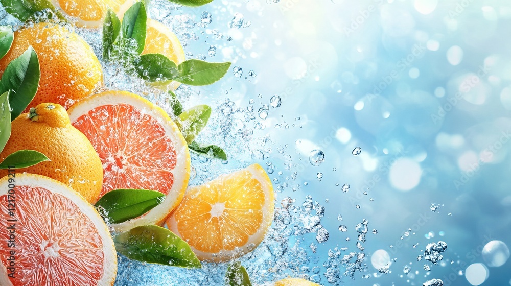 Poster vibrant oranges floating gracefully in clear water creating a fresh and inviting scene capturing the