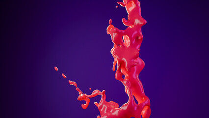 Abstract red liquid splash on purple background